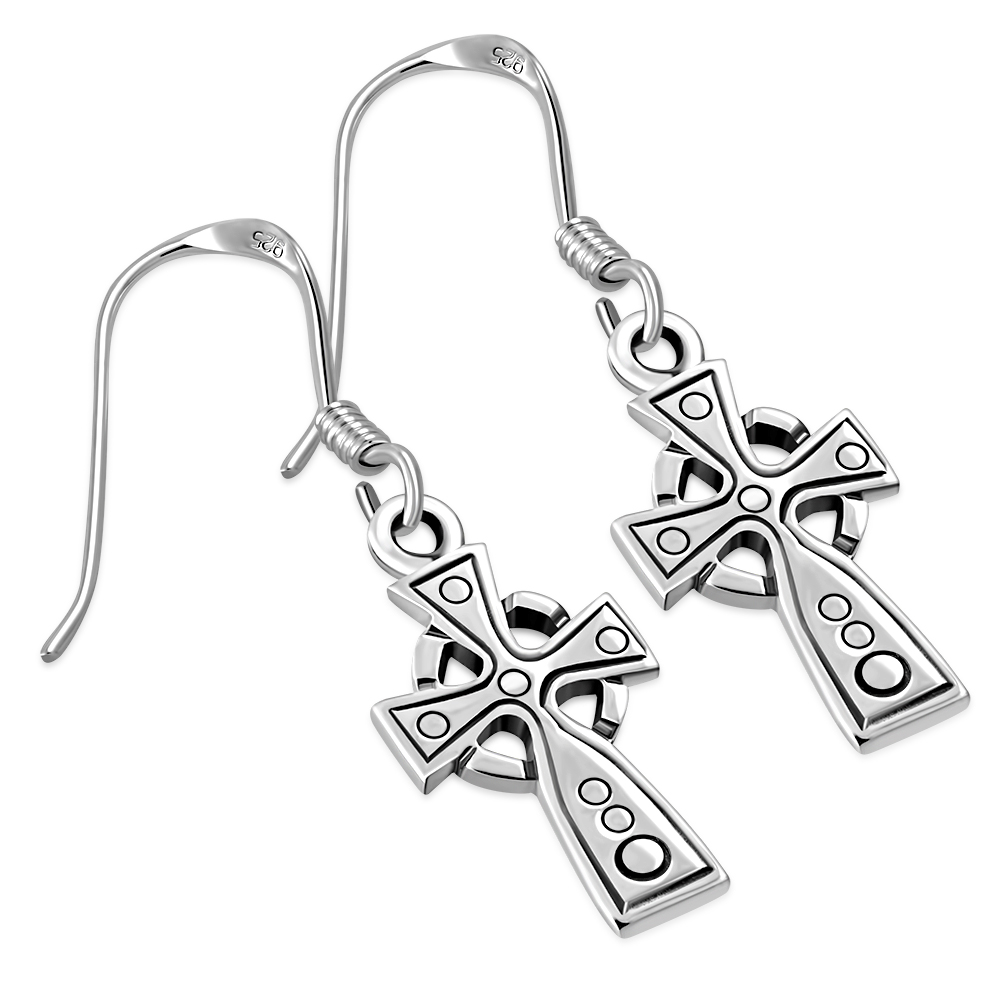 Celtic Plain Hook Earrings: Cross Celtic Silver Earrings, ep146