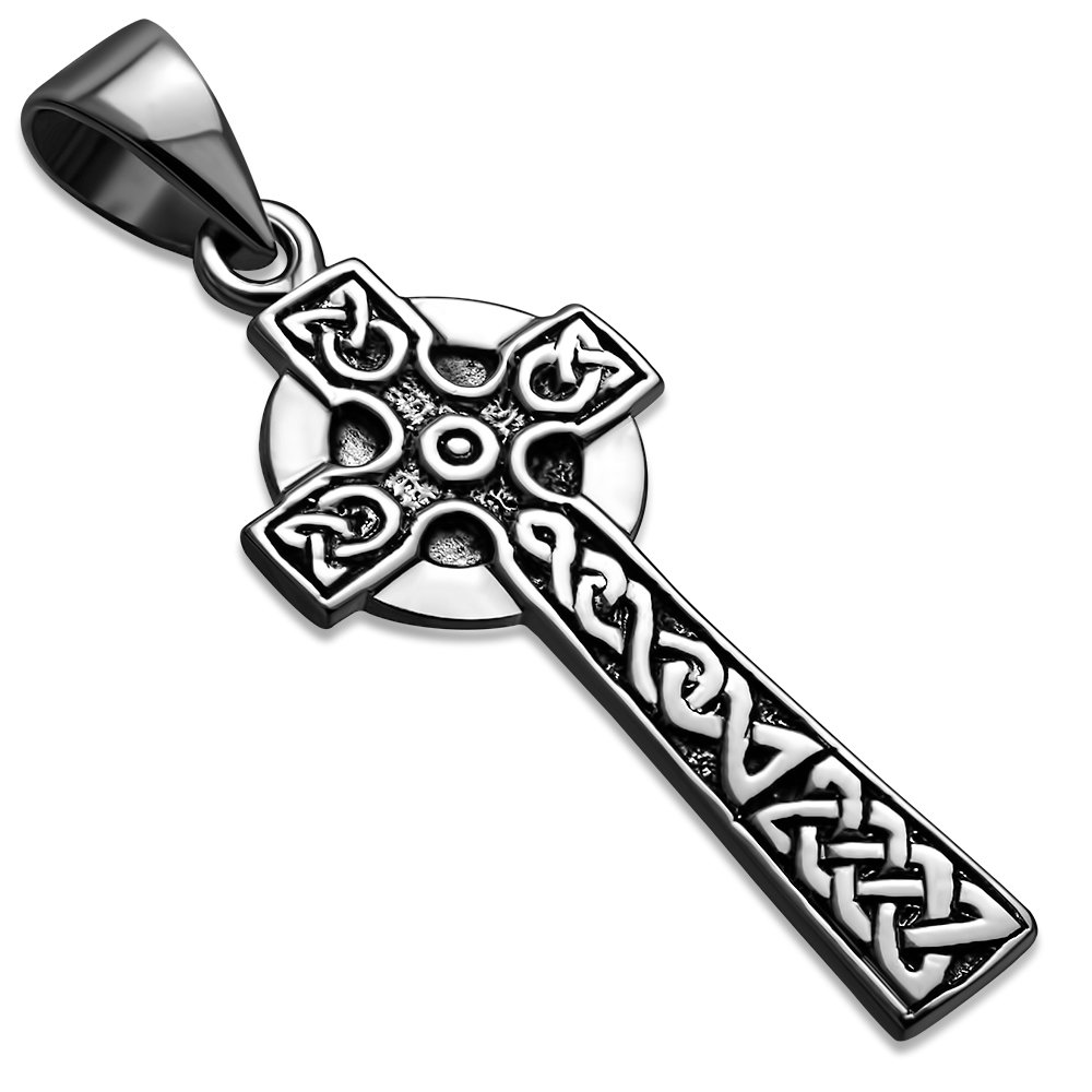 Celtic Plain Pendants: Medium Long Celtic Knot Cross Silver Pendant, pn139