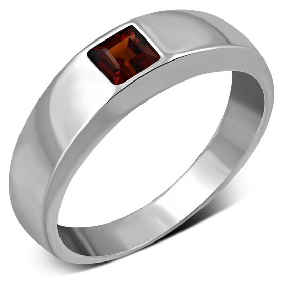 Silver Round Design Garnet Stone Ring - Platear