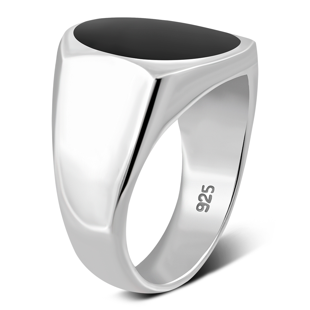 Stone Rings: Black Onyx Men's Sterling Silver Ring, r34