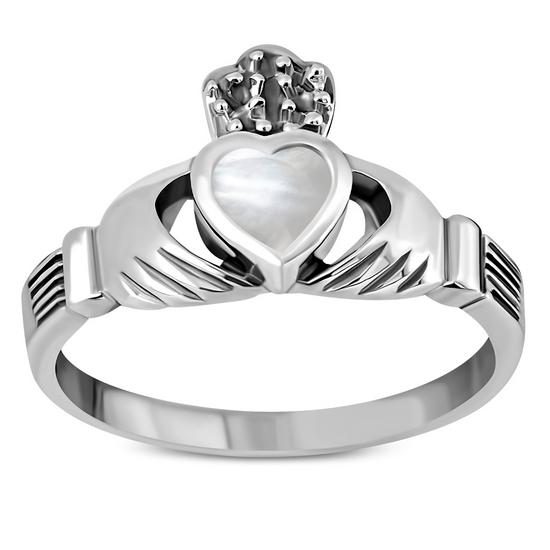 Celtic Stone Rings: Irish Claddagh Sterling Silver Ring w/ Mother of ...