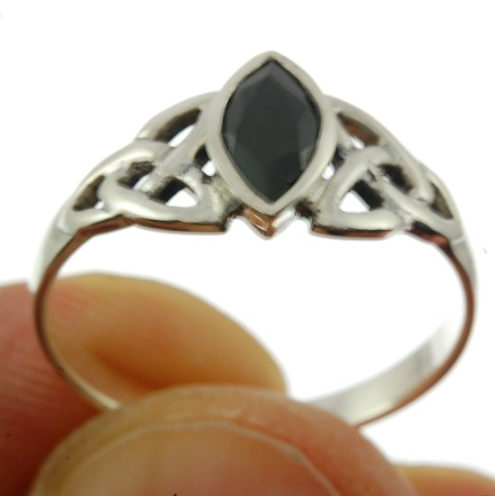Stone Rings: Marquise cut Black Onyx Stone Celtic Silver Ring, r369