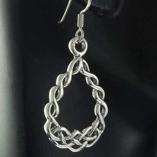 Celtic Plain Hook Earrings: Celtic Drop Shape Silver Earrings, ep227