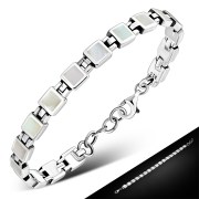 Mother of Pearl Small Square links Silver Bracelet
