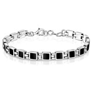 Black Onyx Small Square links Silver Bracelet