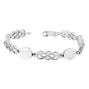 Mother Of Pearl Shell Oval Links Celtic Knot Silver Bracelet, cb291