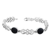 Black Onyx Oval Links Celtic Knot Silver Bracelet, cb291