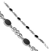 Black Onyx Oval Links Celtic Knot Silver Bracelet, cb291