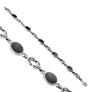 Black Onyx Oval Links Celtic Knot Silver Bracelet, cb292