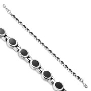 Black Onyx Round Circle Links Silver Bracelet, cb302