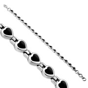 Black Onyx Love Heart Links Silver Bracelet, cb304