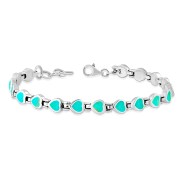 Turquoise Love Heart Links Silver Bracelet, cb304