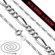 1.8mm-Wide 50cm-Long | Sterling Silver Figaro Chain