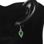 Ethnic Style Silver Earrings w Green CZ, e177