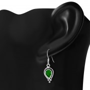 Ethnic Style Silver Earrings w Green CZ, e177