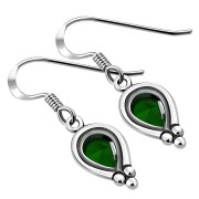Ethnic Style Silver Earrings w Green CZ, e177