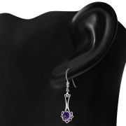 Amethyst Long Celtic Knot Silver Earrings - e184