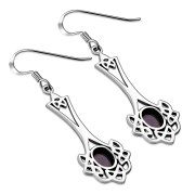 Amethyst Long Celtic Knot Silver Earrings - e184
