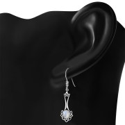 Long Rainbow Moonstone Celtic Knot Silver Earrings Set - e184