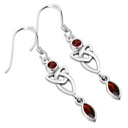 Garnet CZ Long Trinity Knot Dangling Silver Earrings - e213