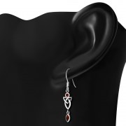 Garnet CZ Long Trinity Knot Dangling Silver Earrings - e213