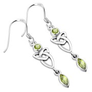 Peridot CZ Long Trinity Knot Sterling Silver Earrings - e213