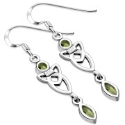 Peridot CZ Long Trinity Knot Sterling Silver Earrings - e213