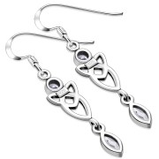 Clear CZ Long Celtic Trinity Dangling Silver Earrings - e213