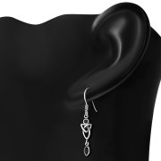 Black Onyx Long Celtic Trinity Knot Silver Earrings, e213