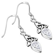 Clear CZ Celtic Trinity Silver Earrings Set - e256
