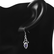 Celtic Trinity Silver Earrings w Amethyst CZ, e256