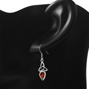 Garnet CZ Celtic Trinity Silver Earrings - e256