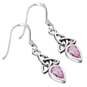 Pink CZ Celtic Trinity Silver Earrings, e256