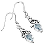 Blue Topaz CZ Trinity Silver Earrings - e256
