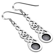Labradorite Celtic Silver Long Drop Dangle Hook Earrings - e297