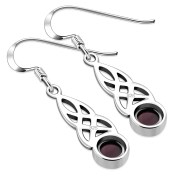Garnet Stone Celtic Silver Earrings - e298