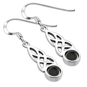 Black Onyx Celtic Silver Earrings - e298
