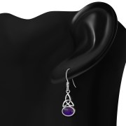 Amethyst Stone Celtic Trinity Knot Silver Earrings - e300