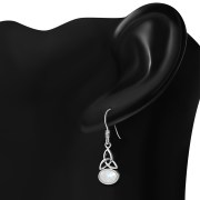 Rainbow Moon Stone Celtic Trinity Knot Silver Earrings - e300
