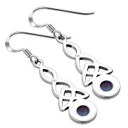 Long Synthetic Opal Trinity Knot Silver Earrings - e301