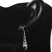 Long Black Onyx Trinity Knot Silver Earrings - e301