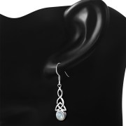 Long Rainbow Moonstone Trinity Knot Silver Earrings - e301