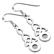 Long Rainbow Moonstone Trinity Knot Silver Earrings - e301