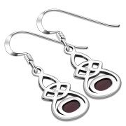 Oval Garnet Celtic Knot Silver Earrings - e302
