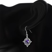 Amethyst Stone Celtic Knot Silver Earrings - e303