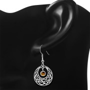 Baltic Amber Celtic Knot Silver Earrings - e307