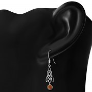 Dangle Amber Stone Celtic Knot Silver Earrings - e308