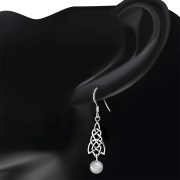 Dangle Rainbow Moonstone Celtic Silver Earrings - e308