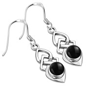 Black Onyx Celtic Silver Earrings Set - e309