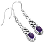 Amethyst Long Celtic Knot Silver Earrings - e311